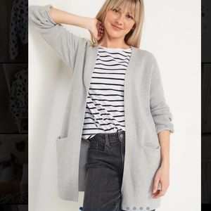 Textured shaker-stitch-long-line open front sweater